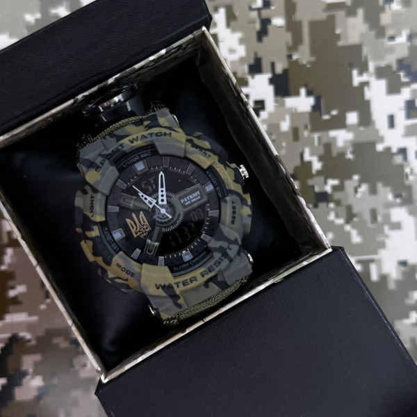 Годинник наручний Patriot 005 Тризуб золото Camo Green Паракордовий ремінець Army Green + Коробка.
