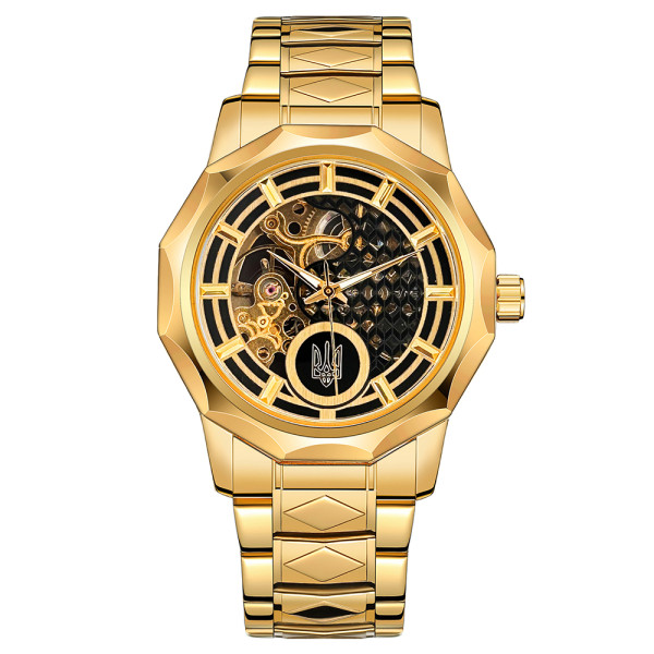 Годинник наручний Ukrwatch 024GD Тризуб золото Gold