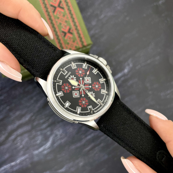 Часы наручные Awarder Embroidery Silver-Red Black Battery 10ATM