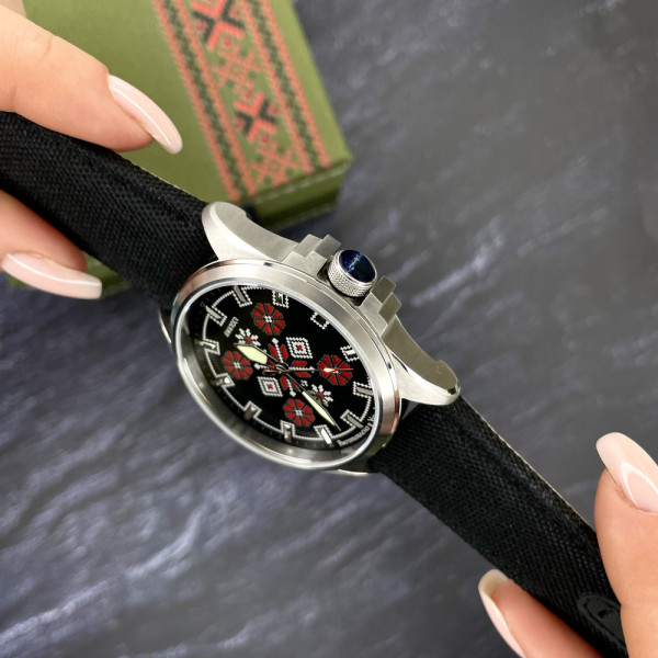 Часы наручные Awarder Embroidery Silver-Red Black Battery 10ATM