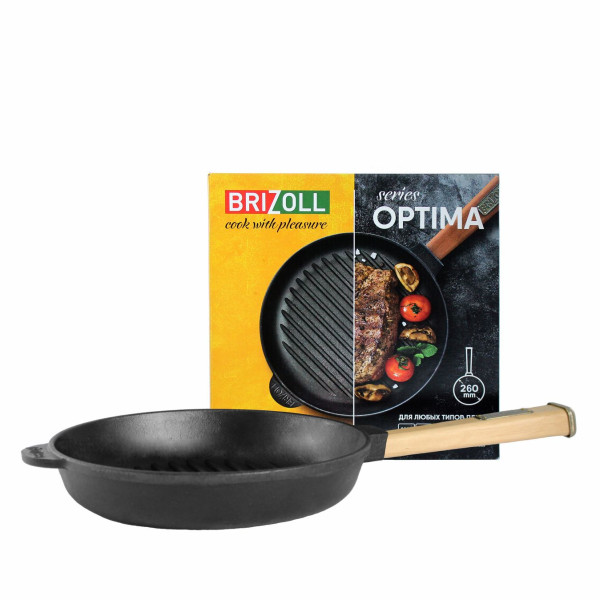 Чугунная сковорода гриль Brizoll Optima 260х40 мм