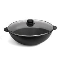 Чугунная сковорода Brizoll WOK 280х96 мм 3.7 л со стеклянной крышкой