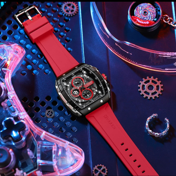 Curren 8442 Silver-Black-Red