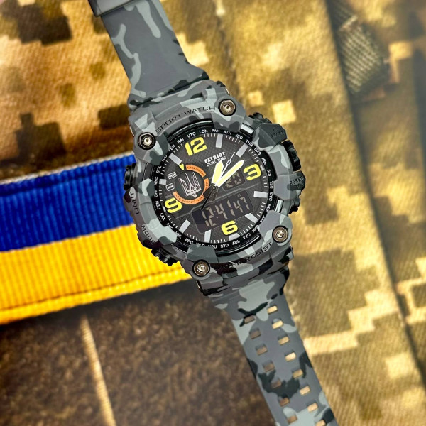 Годинник наручний Patriot 002CMGYUASI Тризуб срібло Сірий камуфляж + Коробка.