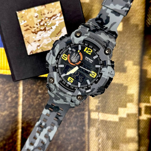 Годинник наручний Patriot 002CMGYUASI Тризуб срібло Сірий камуфляж + Коробка.
