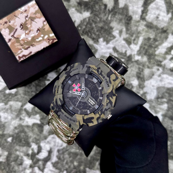 Годинник наручний Patriot 005CMGRSU ЗСУ Зелений камуфляж Паракордовий ремінець Camo Green + Коробка.