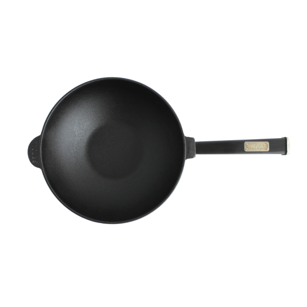 Сковорода чугунная Brizoll WOK 240х70 мм с деревянной ручкой Black