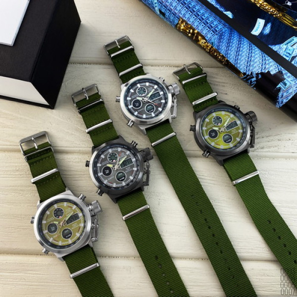 AMST 3003 Silver-Black Green Wristband
