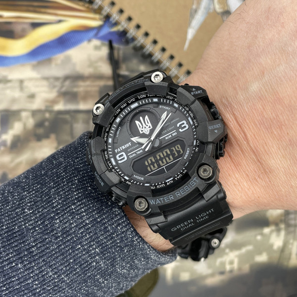 Годинник наручний Patriot 001BKUASI Тризуб срібло Чорні + Коробка.