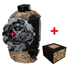 Годинник наручний Patriot 005CMGYSU ЗСУ Сірий камуфляж Паракордовий ремінець Desert Camo + Коробка