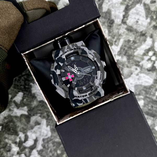 Годинник наручний Patriot 005CMGYSU ЗСУ Сірий камуфляж Паракордовий ремінець Army Green + Коробка