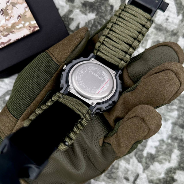 Годинник наручний Patriot 005CMGYSU ЗСУ Сірий камуфляж Паракордовий ремінець Army Green + Коробка