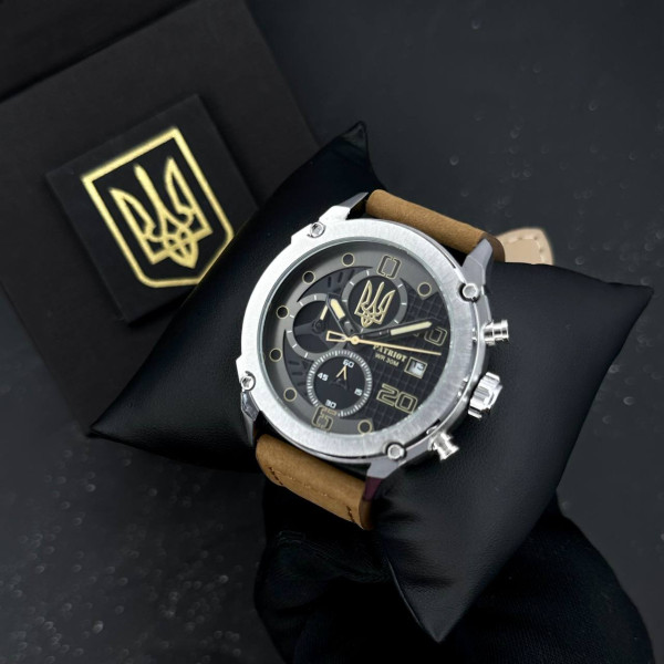 Часы наручные Patriot 016 Silver-Black-Brown Трезубец золото