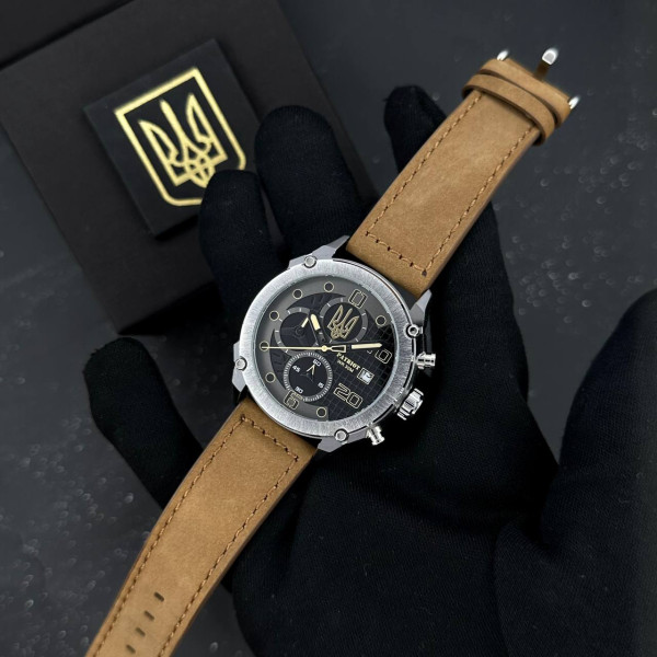 Часы наручные Patriot 016 Silver-Black-Brown Трезубец золото