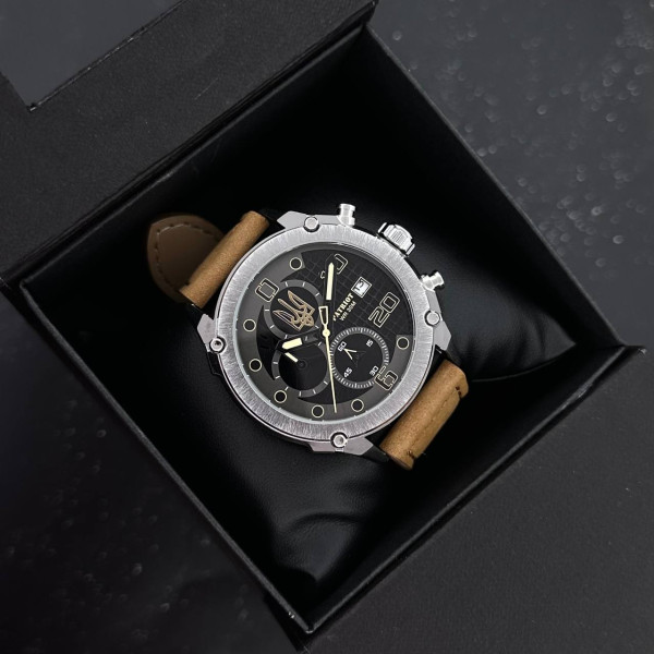 Часы наручные Patriot 016 Silver-Black-Brown Трезубец золото