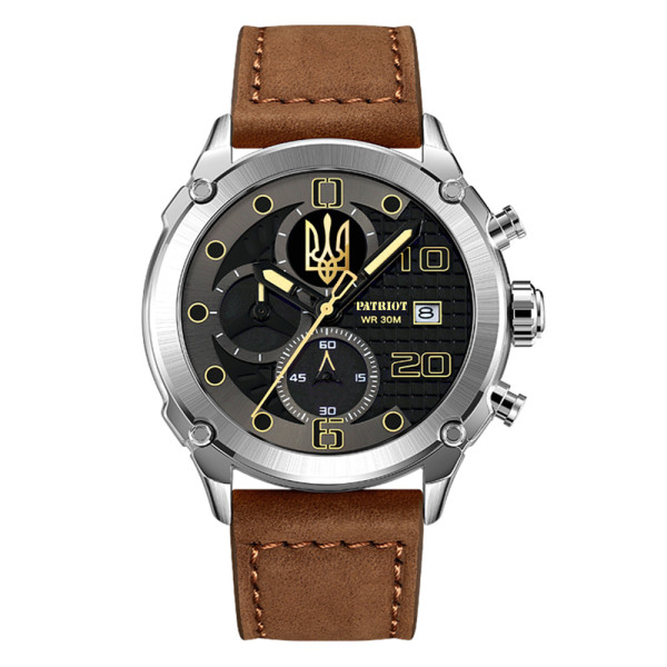 Часы наручные Patriot 016 Silver-Black-Brown Трезубец золото
