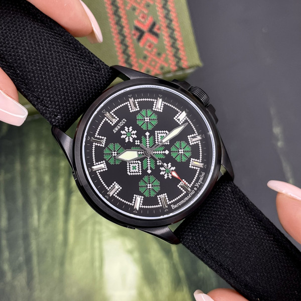 Часы наручные Awarder Embroidery Black-Green Black Battery 10ATM