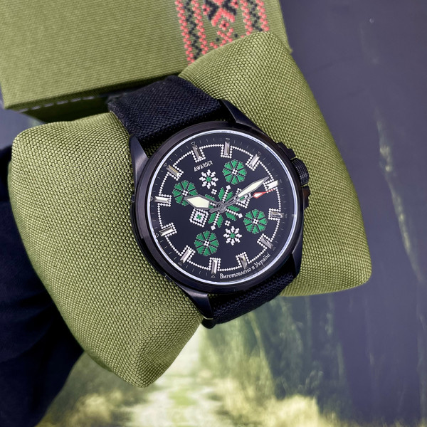Часы наручные Awarder Embroidery Black-Green Black Battery 10ATM