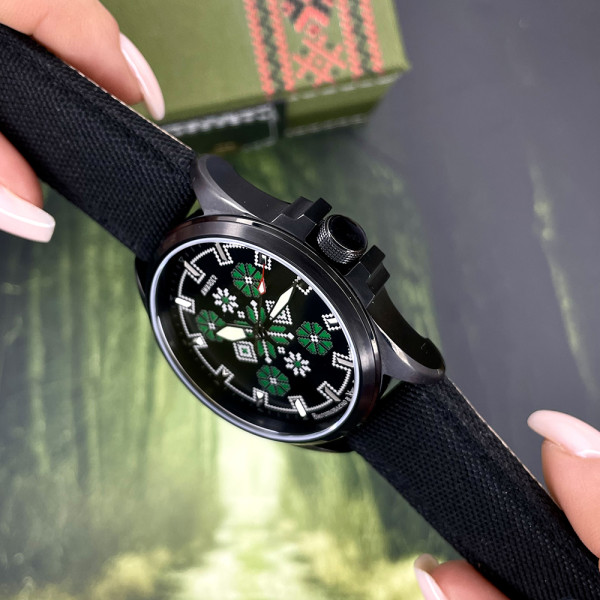 Часы наручные Awarder Embroidery Black-Green Black Battery 10ATM