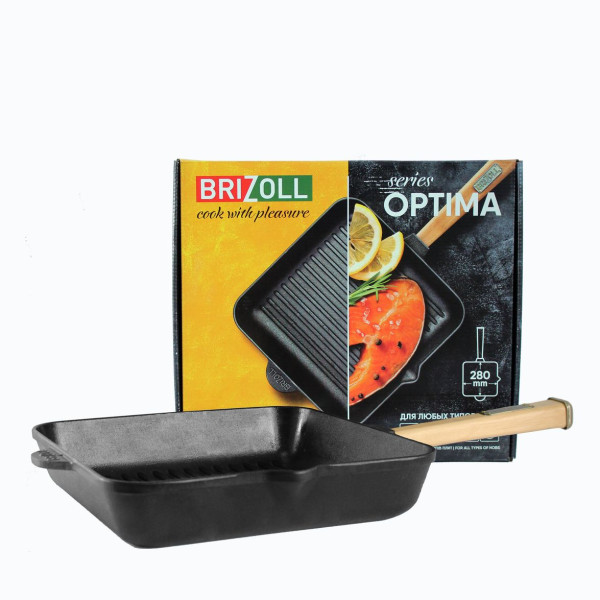Чугунная сковорода гриль Brizoll Optima 280х280х50 мм
