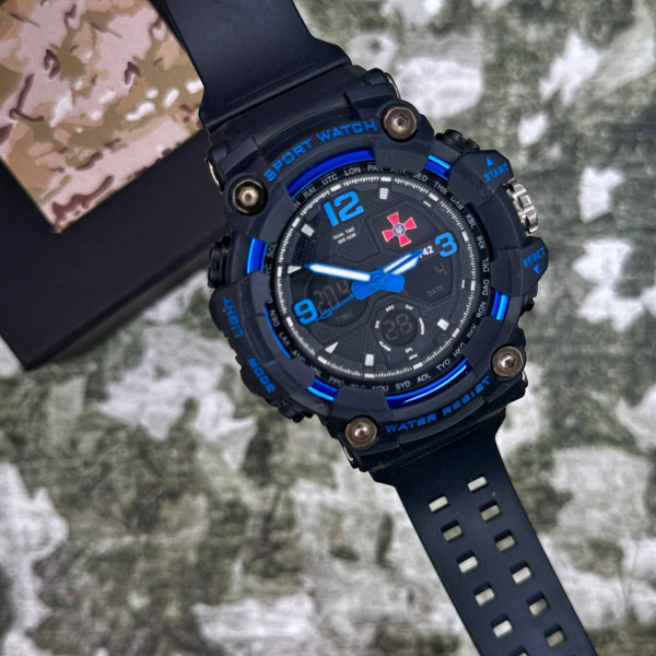 Годинник наручний Patriot 006BUSU ЗСУ Чорні з синім + Коробка.