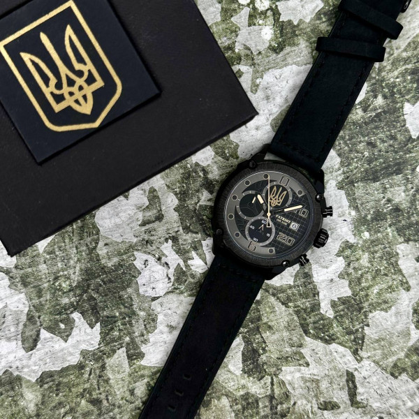 Годинник наручний Patriot 016 All Black Тризуб золото