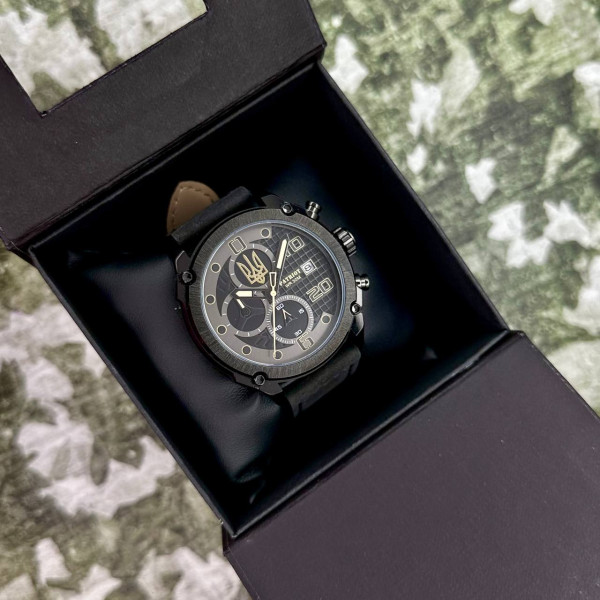 Годинник наручний Patriot 016 All Black Тризуб золото