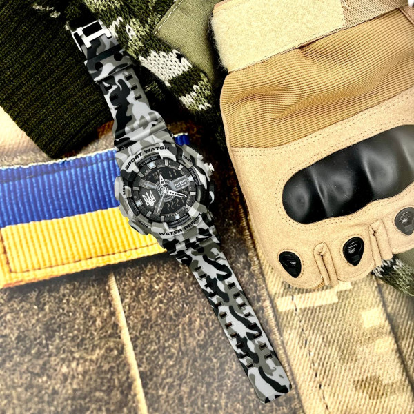 Годинник наручний Patriot 005 Тризуб срібло Camo Grey + Коробка.