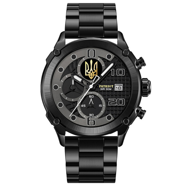 Годинник наручний Patriot 016 Тризуб золото Black-Black Steel
