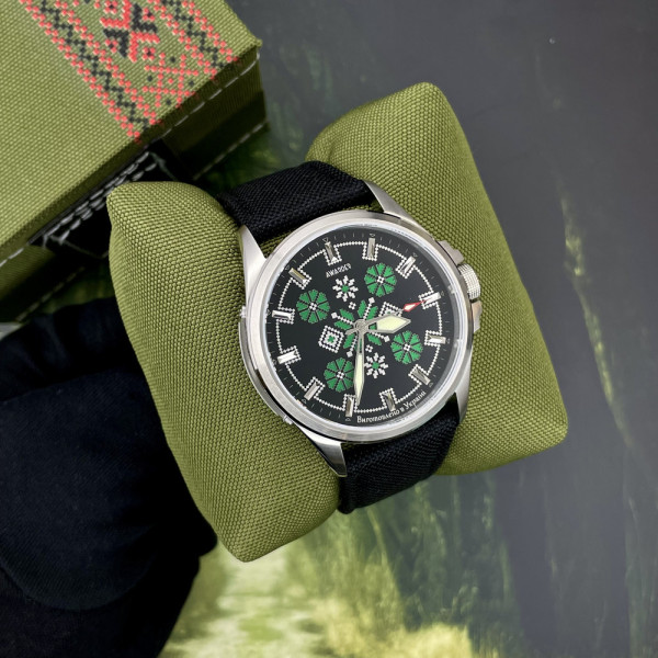 Годинник наручний Awarder Embroidery Silver-Green Black Battery 10ATM