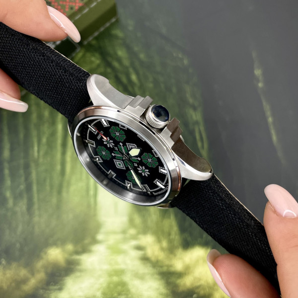 Годинник наручний Awarder Embroidery Silver-Green Black Battery 10ATM