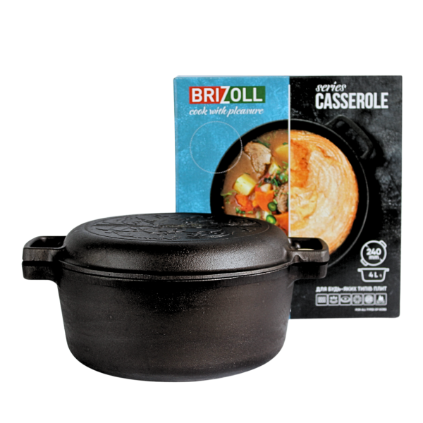 Каструля чавунна Brizoll з кришкою-сковородою 4 л