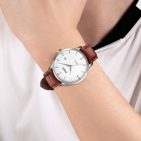 Skmei 1801LSIBN Silver-White Brown Leather