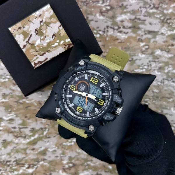 Годинник наручний Patriot 012BKKHUASI Тризуб срібло Чорні з хакі. + Коробка