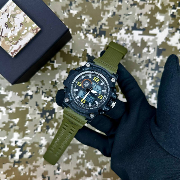 Годинник наручний Patriot 012AGUASI Тризуб срібло Чорні з зеленим  + Коробка.