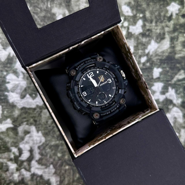 Годинник наручний Patriot 006BKUAGD Тризуб золото Чорні + Коробка.