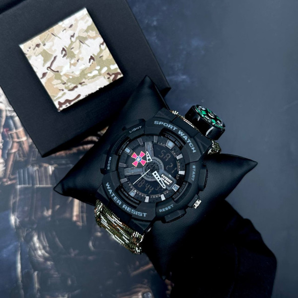 Годинник наручний Patriot 005BKSU ЗСУ Чорні Паракордовий ремінець Camo Green+ Коробка.