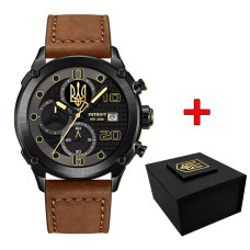 Годинник наручний Patriot 016 Black-Brown Тризуб золото