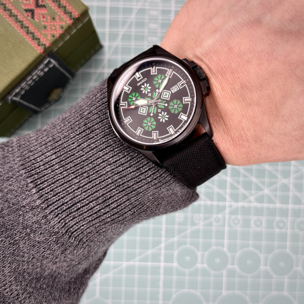 Годинник наручний Awarder Embroidery Silver-Green Black Automatic 10ATM
