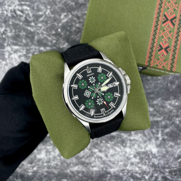 Годинник наручний Awarder Embroidery Silver-Green Black Automatic 10ATM