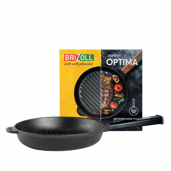 Чавунна сковорода гриль Brizoll Optima-Black 240х40 мм