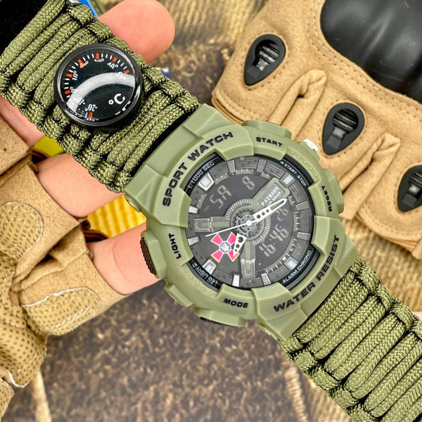 Годинник наручний Patriot 005AGSU ЗСУ  Паракордовий ремінець Army Green + Коробка.