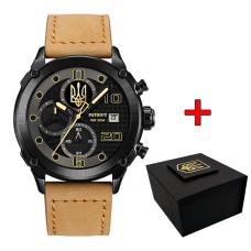 Годинник наручний Patriot 016 Black-Light Brown Тризуб золото