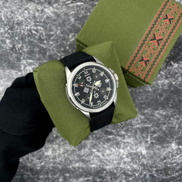 Часы наручные Awarder Embroidery Silver-Army Green Black Battery 10ATM