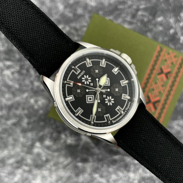 Часы наручные Awarder Embroidery Silver-Army Green Black Battery 10ATM