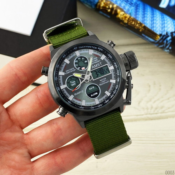 AMST 3003 Black-Black Green Wristband