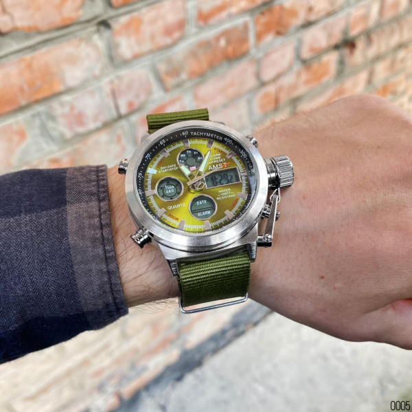 Наручний годинник AMST 3003 Silver-Green Green Wristband