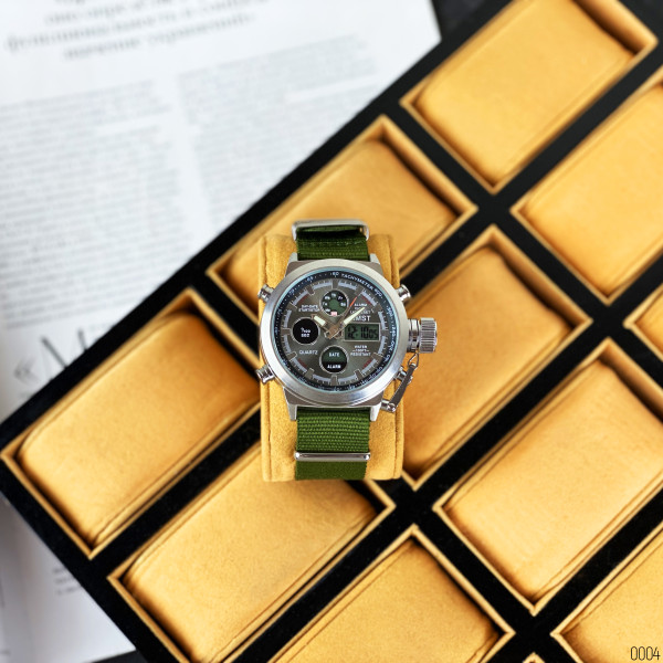 AMST 3003 Silver-Black Green Wristband